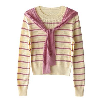 Smen诗萌披肩毛织条纹针织衫