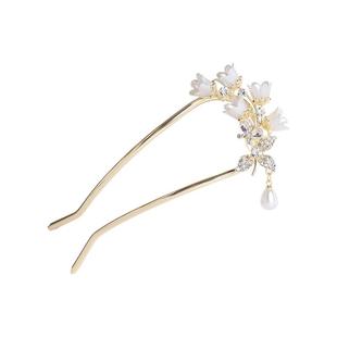 简语花朵发饰女U型发簪高级感盘发簪子步摇古风发钗衩梳旗袍头饰