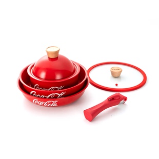 可口可乐红陶锅可拆卸手柄锅乔迁圣诞礼物不粘锅炒锅汤锅平底煎锅