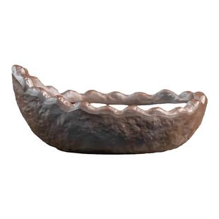 紫砂文竹花盆陶瓷一叶船中式复古创意绿植大口径家用桌面摆件带托