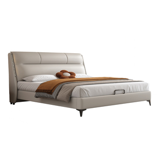 床轻奢现代简约真皮床1米8双人主卧大床高端大气1米5软包实木婚床
