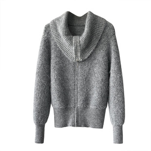 双拉链毛衣内搭可外穿女宽松慵懒风羊毛针织开衫韩系初冬chic上衣