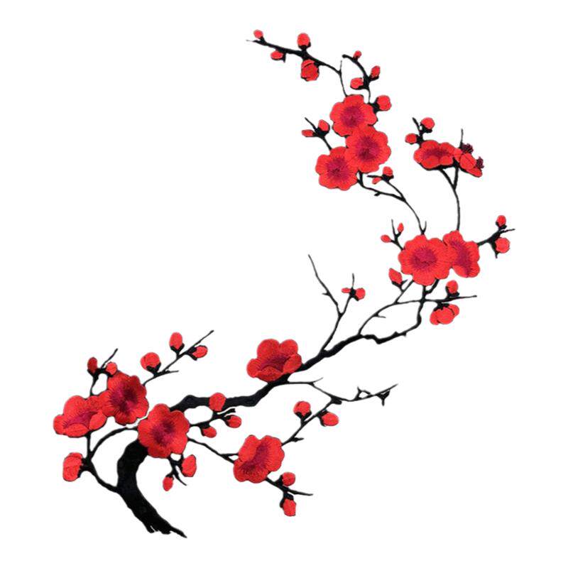中国风大红色梅花刺绣布贴汉服旗袍衣服背胶补丁贴破洞修补装饰贴