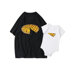 夏亲子装ins欧美潮牌不一样披萨纯棉一家三四口父子装短袖T恤
