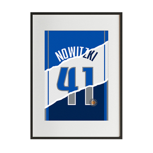 诺维斯基小牛队41号球衣拼接设计照片铝合金相框实木摆台装饰画