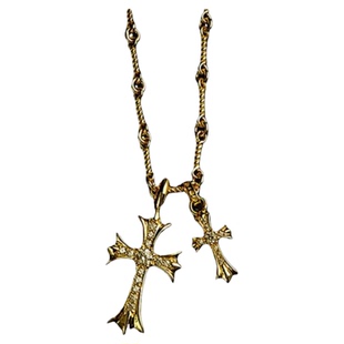 22K金双十字架项链欧美潮流复古嘻哈纯银男女情侣款毛衣链ins礼物