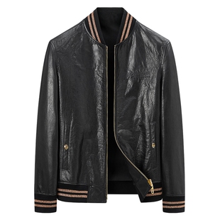 [轻奢山羊皮]梦特娇真皮皮衣男棒球领春季高端牛皮夹克保暖外套J