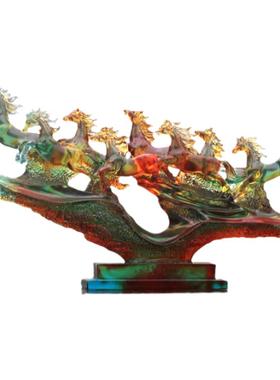 客厅琉璃马风水摆件八骏雄风