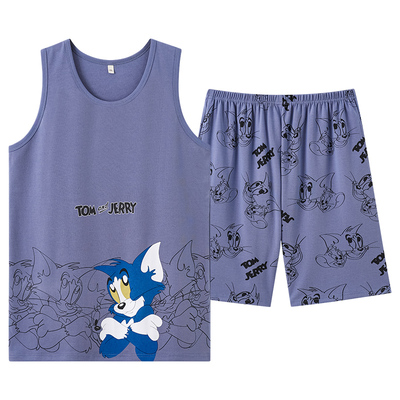 纯棉背心短裤初中学生男士睡衣