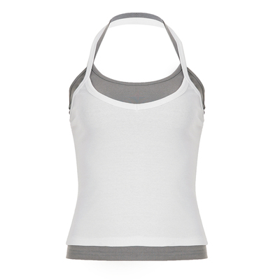 WEEKEEP 街头辣妹百搭撞色拼接两件套挂脖吊带简约基础修身背心