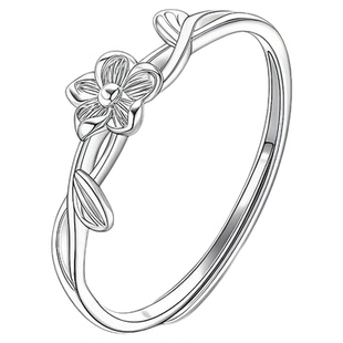 999纯银花朵戒指女轻奢小众高级感开口可调节食指环尾戒2025新款