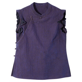 布小匠原创设计桑蚕丝紫色龟纹香云纱上衣女夏季中式高级感衬衫