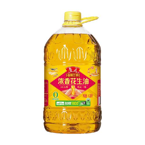 鲁花香飘万家浓香花生油6.08L5S物理压榨一级食用油家用厨房大桶
