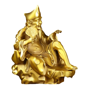 铜济公像纯黄铜济公活佛摆件降龙罗汉佛像道济和尚家用供奉家居饰