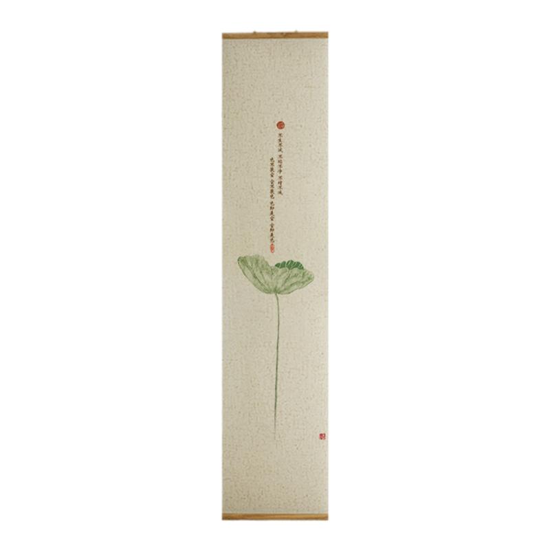 新中式禅意荷花宋氏美学卷轴画装饰画莲蓬经文心经茶室挂轴画长条