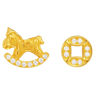 潮宏基繁星马上有钱黄金钻石耳钉足金耳环5G生肖镶嵌点钻女情人节