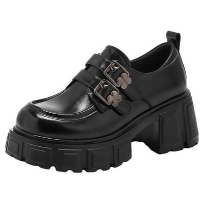 星期六厚底乐福鞋女黑色jk小皮鞋