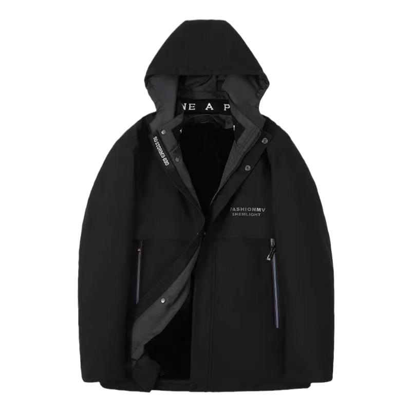 2025派克服男款皮毛一体山貂兔毛内胆可拆卸加厚连帽短款皮草外套