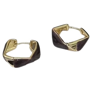 s925银针美拉德棕色菱形不规则耳扣女轻奢高级感时尚简约气质耳环