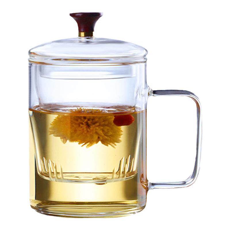 耐高温茶水分离杯中高硼硅过滤水玻璃杯