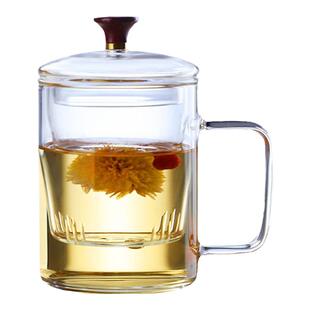 耐高温茶水分离杯中高硼硅过滤水杯男家用办公有盖玻璃茶杯350ml