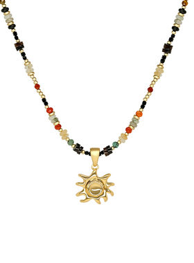 LAZY CIRCLES节日彩珠项链女手工串珠长款太阳可拆卸吊坠毛衣链