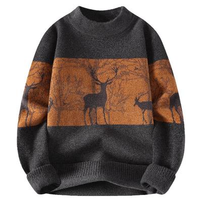 啄木鸟宽松针织半高领拼接毛衣男