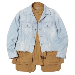 KOLOR 阿部润一 春季小众设计户外街头潮流拼接中长款牛仔夹克