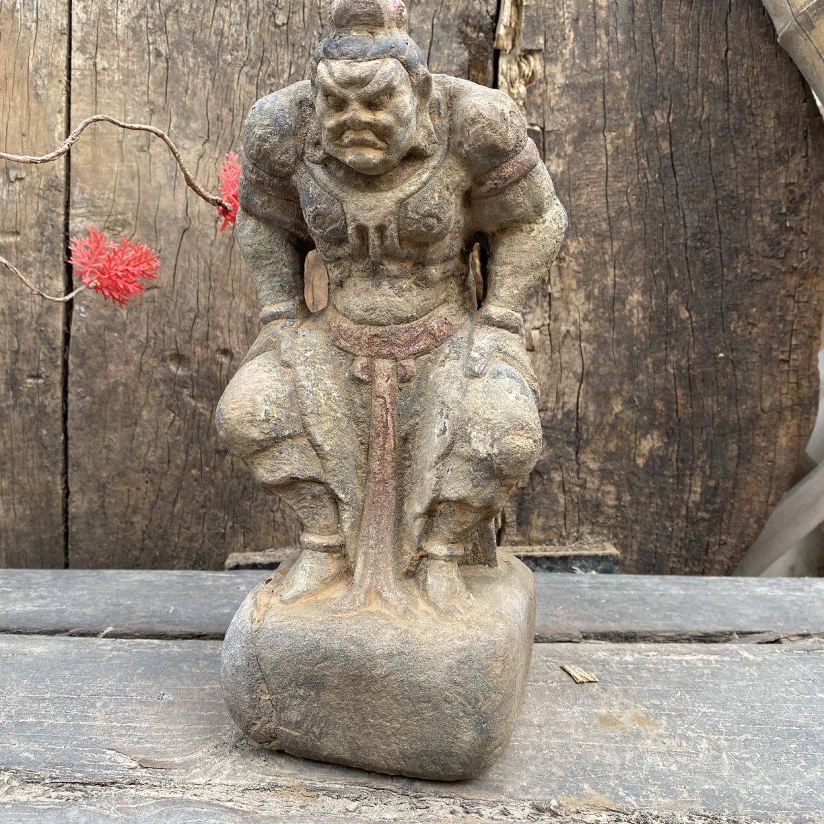 石雕佛像天王力士护法不动天王明清石雕仿古石雕摆件文房陈设