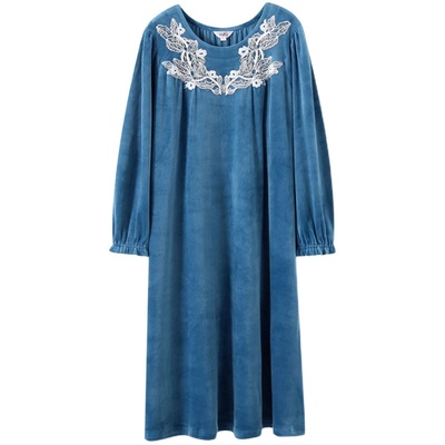 伊丝芬不倒绒面长袖中长款睡裙