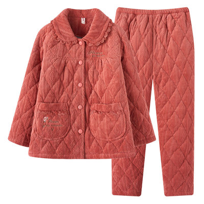 芬腾珊瑚绒夹棉睡衣女士套装冬季