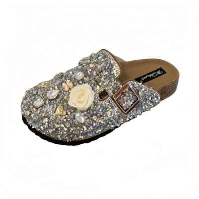 闪闪包头半拖鞋女外穿夏季新款水钻花扣软底厚底一脚蹬勃肯凉拖鞋