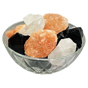 天然粗盐净宅套装黑曜石白水晶消磁石原石净化碗盒子招财桌面摆件