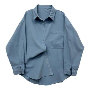 韩系高品！净色长袖衬衫女宽松休闲气质衬衣百搭大码开衫上衣欧货