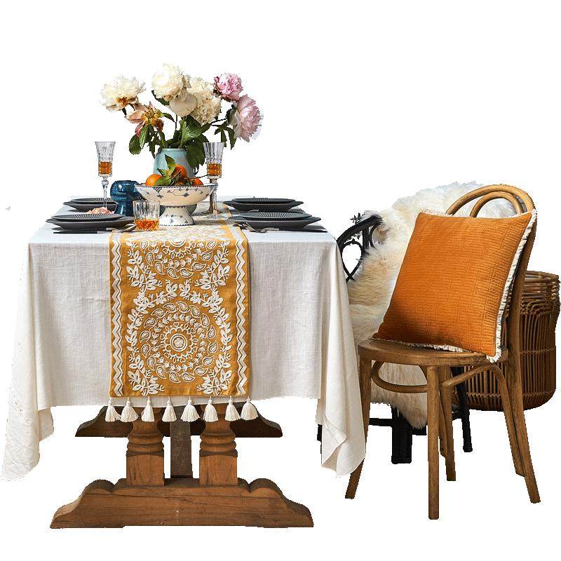蜡笔派春归麦芒桌旗餐桌轻奢高端法式复古禅意台布长条茶几盖布
