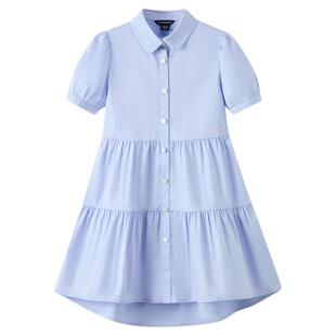 eland kids衣恋童装女童连衣裙26年夏季新品甜美泡泡袖翻领衬衫裙