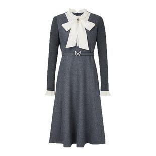 【绵羊毛】Koradior珂莱蒂尔商场同款2025冬蝴蝶结飘带领连衣裙女