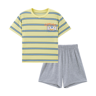 莫代尔睡衣男童2026巨好看睡衣儿童夏天青少年短袖套装条纹短裤