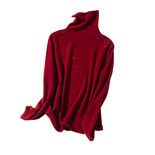 炸裂!柜上千元 不收后悔 小珠片微闪 气质高领纯羊毛针织衫毛衣