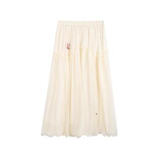 紫涵水墨风网纱半身裙女秋季新款休闲轻国风牛筋高腰刺绣中长裙子