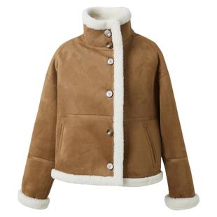 ibudu2024冬季新款仿麂皮颗粒绒环保皮草机车外套宽松潮酷