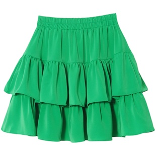 雪纺蛋糕裙女2025春夏新款纯色半身裙高腰防走光荷叶边蓬蓬短裙裤