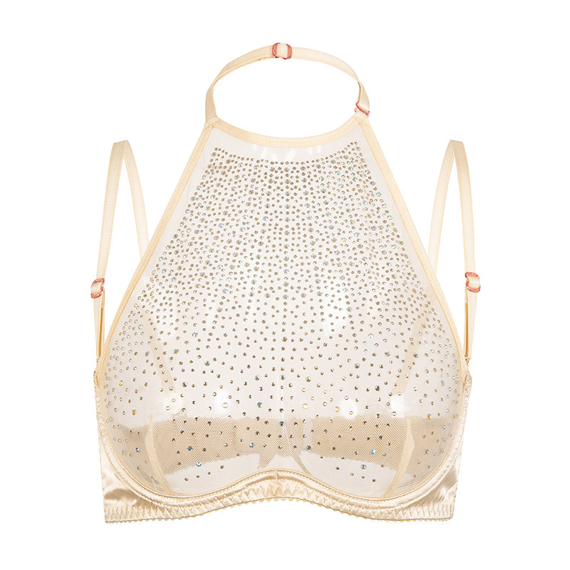 【明星同款】HiddenButterfly法式性感闪钻挂脖薄纱文胸套装 璀璨