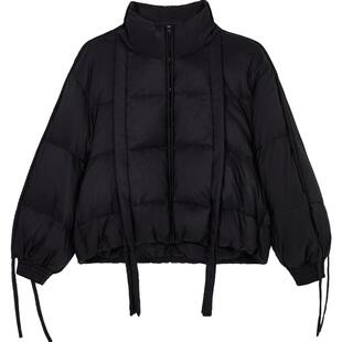 Oece黑色羽绒服冬新款女复古加厚外套面包服小个子