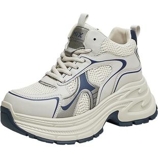 天美意厚底增高老爹鞋加绒银色运动鞋女休闲短靴子冬新款BK051DM4