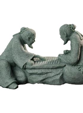 中式下棋老者茶宠摆件假山景观创意对弈老头鱼缸造景茶桌书房装饰