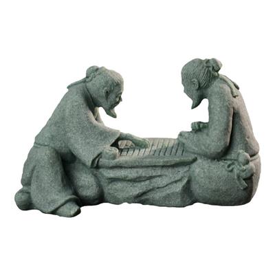 中式下棋老者茶宠摆件假山景观创意对弈老头鱼缸造景茶桌书房装饰
