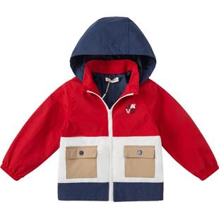 戴维贝拉男童防风衣儿童新年外套秋季工装童款风衣男大童男孩红色