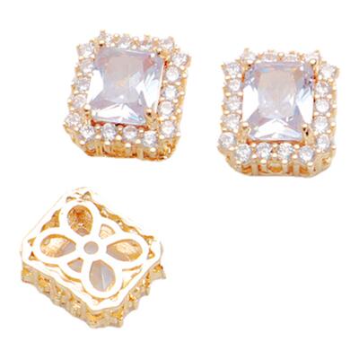 14K包金保色大颗锆石镶贝珠四叶草镂空隔珠diy手工饰品吊坠链配件