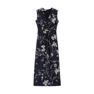 Into The East己印黑色藤曼碎枝无袖连衣裙